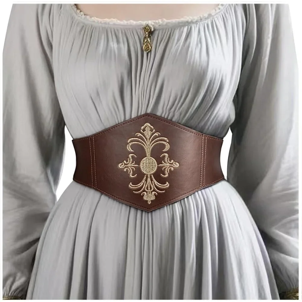 Women Viking Corset Belt Renaissance Cinch Belt Halloween Medieval Pirate Brown - Picture 1 of 8